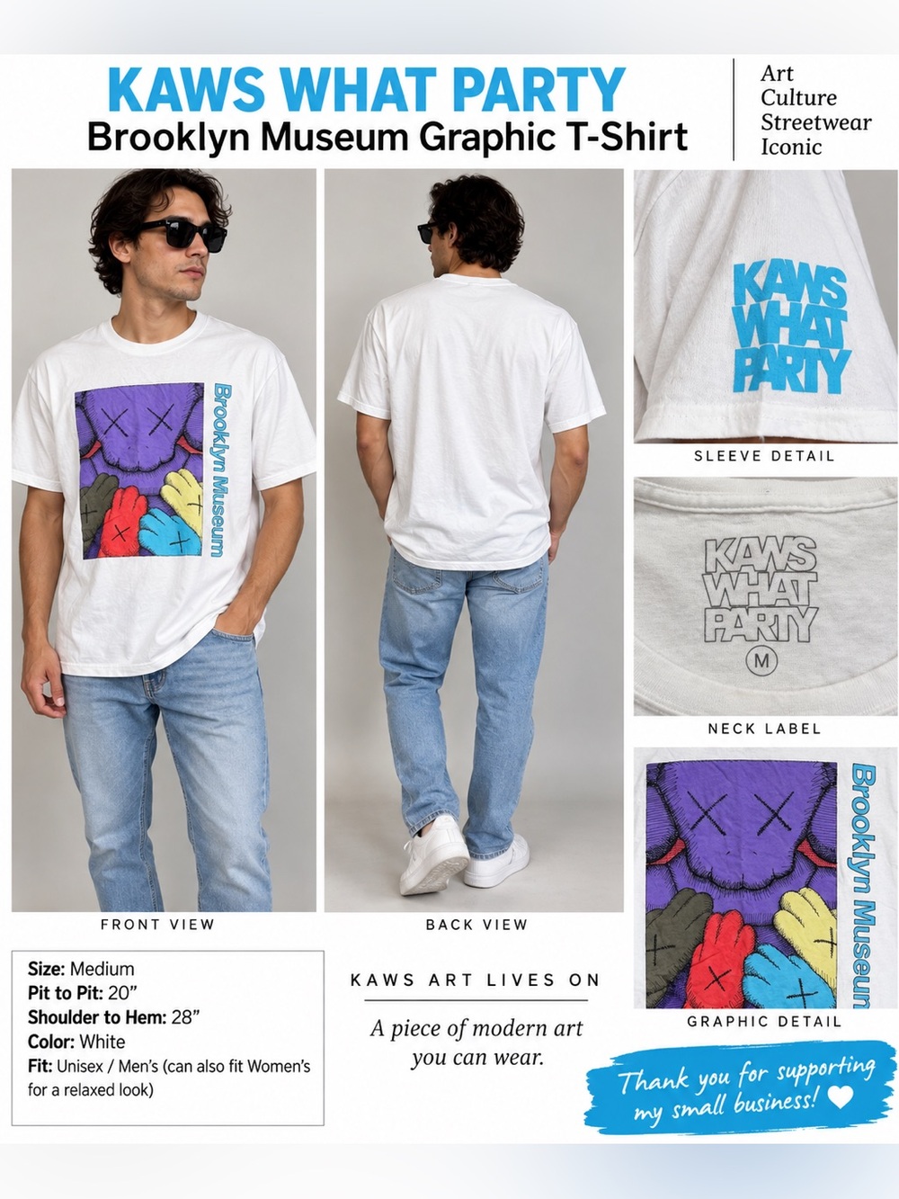 KAWS What Party Brooklyn Museum Companion Graphic T-Shirt White Men’s Medium